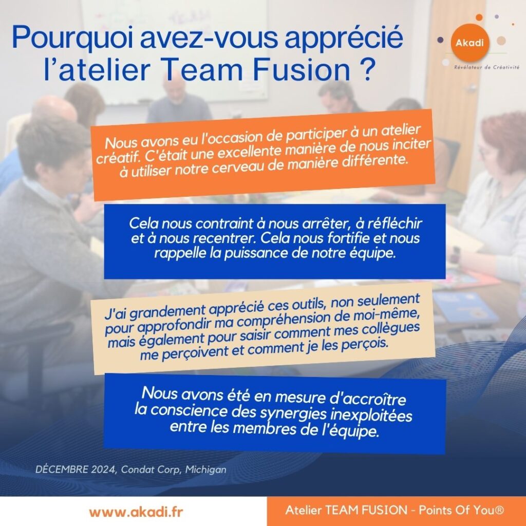 Team Fusion à Condat Corp - Saline, Michigan en Décembre 2024 - Pour quoi ils ont aimé Team Fusion